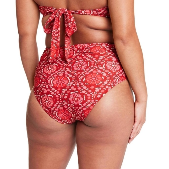 Nwt Zinnia Floral Print High Waist Medium Coverage Bikini Bottom RHODE Red 1X - Picture 5 of 9